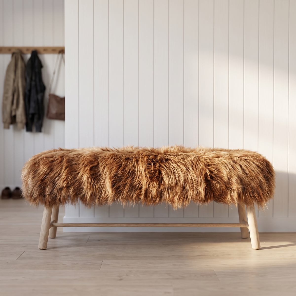 Theo Bench | Icelandic Sheepskin | Oak Legs Off White