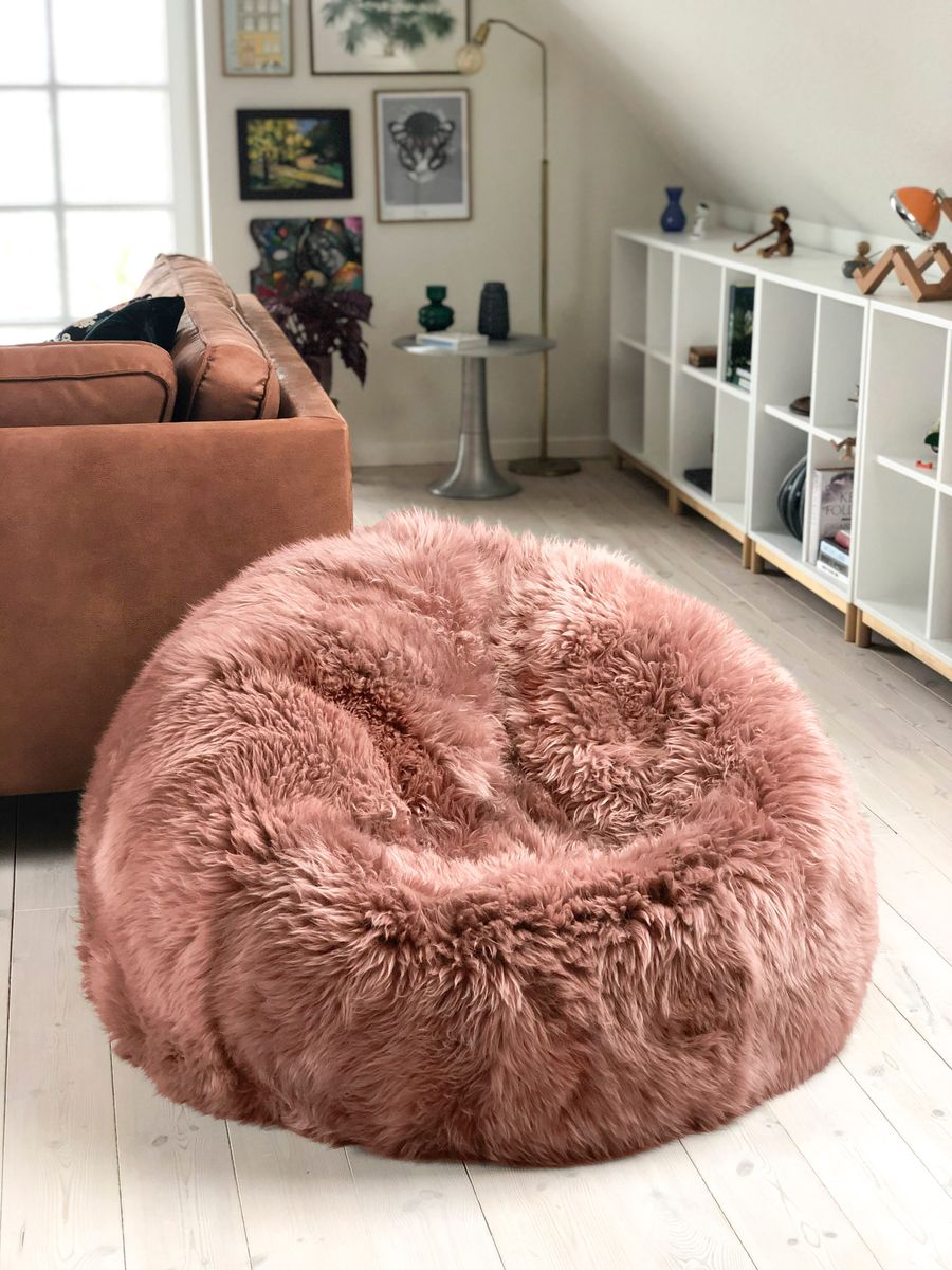 Round Sheepskin Bean Bag | Long Wool  | Large | Rose Rosa