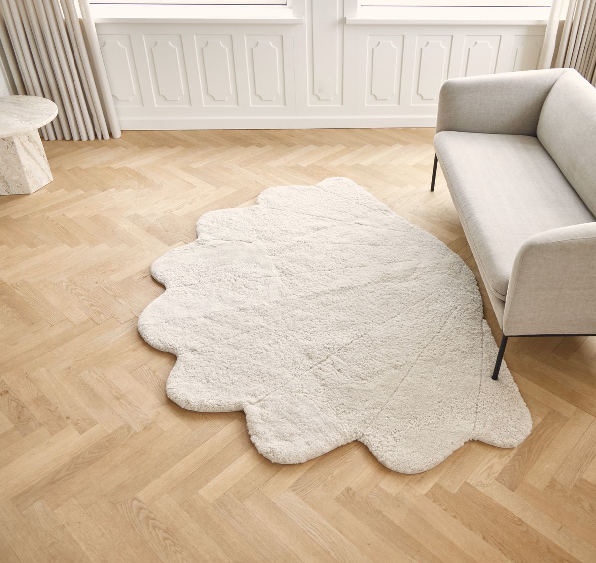 Short Wool Curly Sheepskin Shell Design Rug | 210x150 cm Anthracite