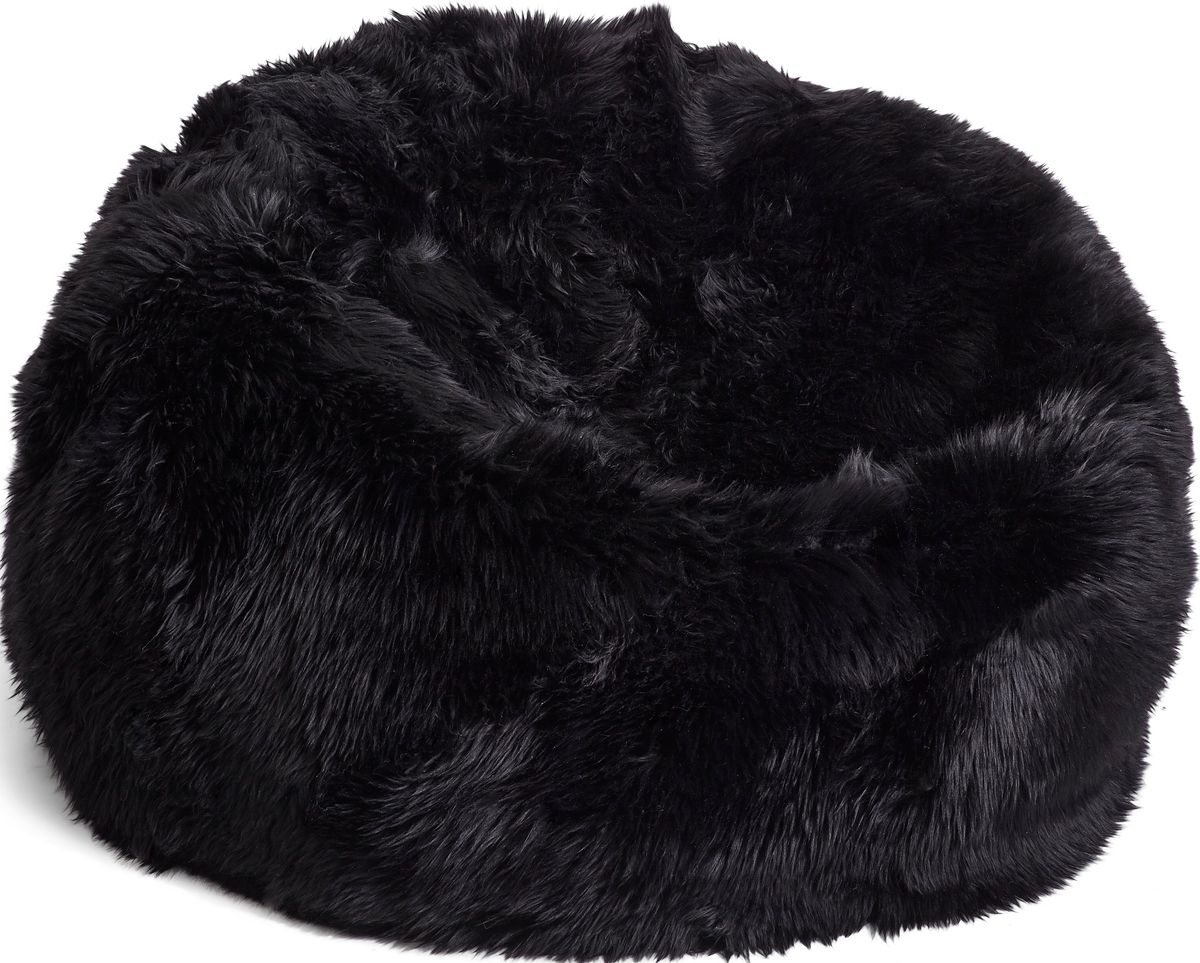 Round Sheepskin Bean Bag | Long Wool | Medium Black