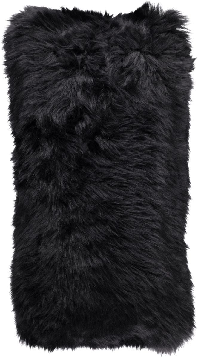 Long-Wool Sheepskin Cushion | 28x56 cm Black