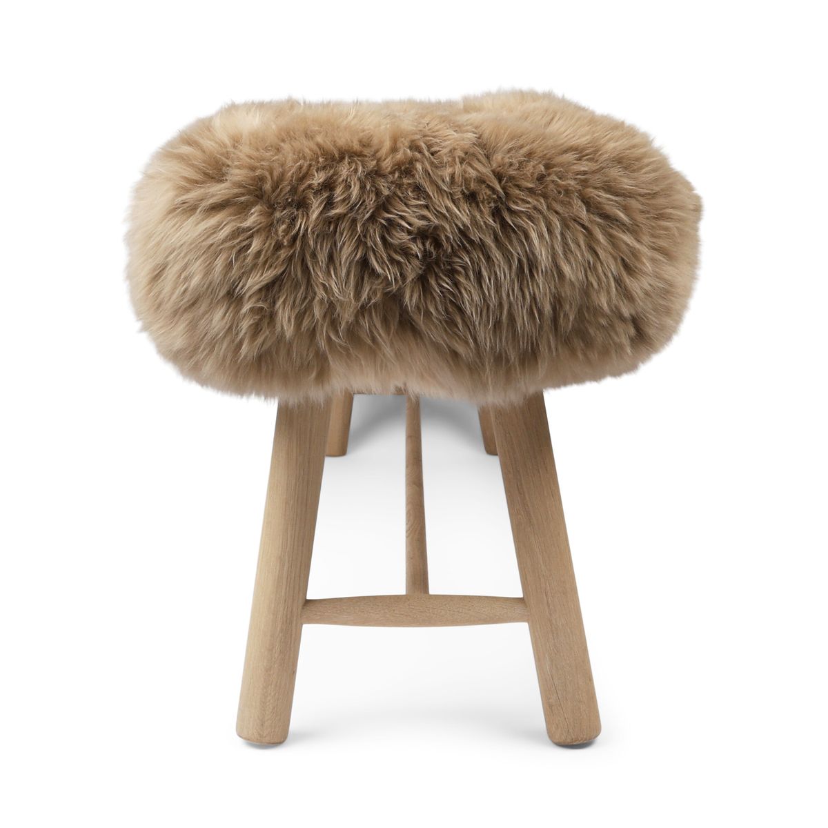 Theodor Bench | New Zealand Long Wool Sheepskin | Oak Legs  Taupe