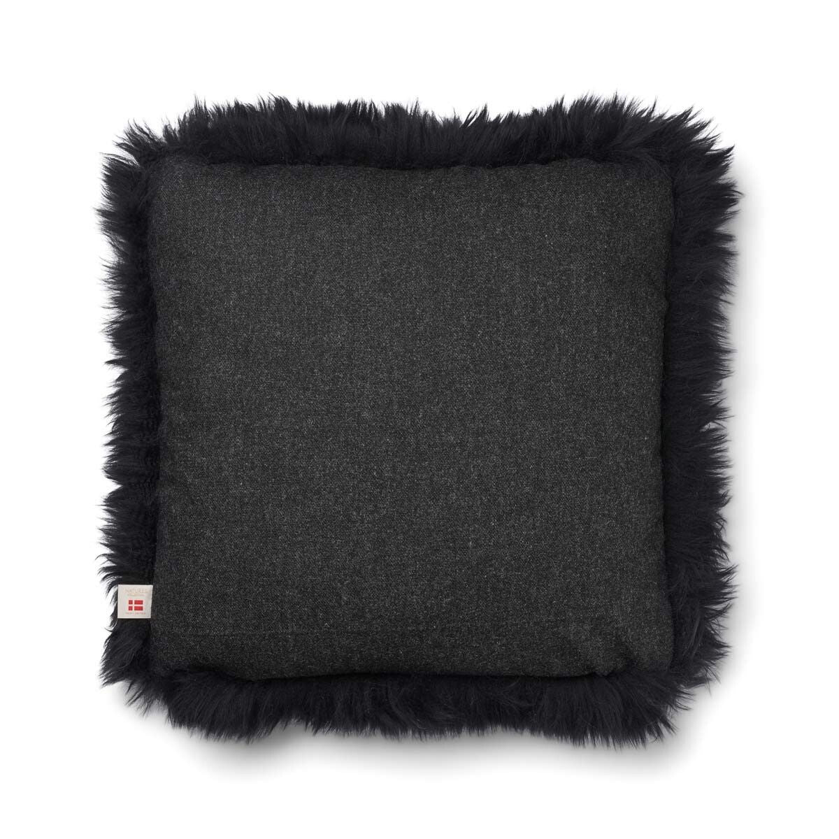 Long-Wool Sheepskin Cushion | 52x52 cm Charcoal/Black