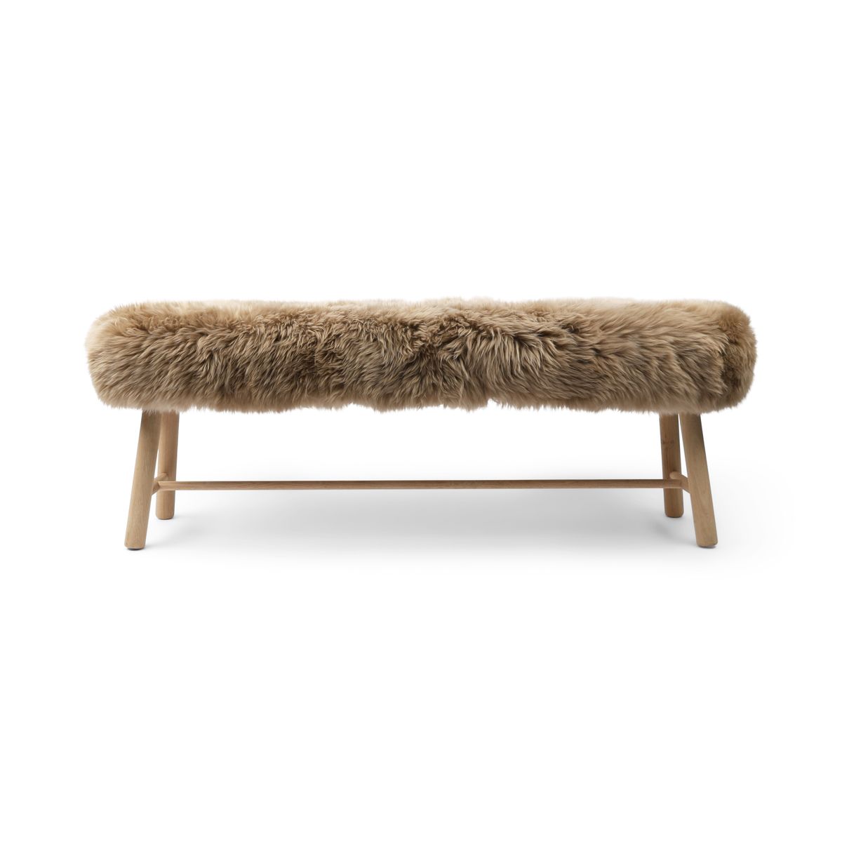 Theodor Bench | New Zealand Long Wool Sheepskin | Oak Legs  Taupe