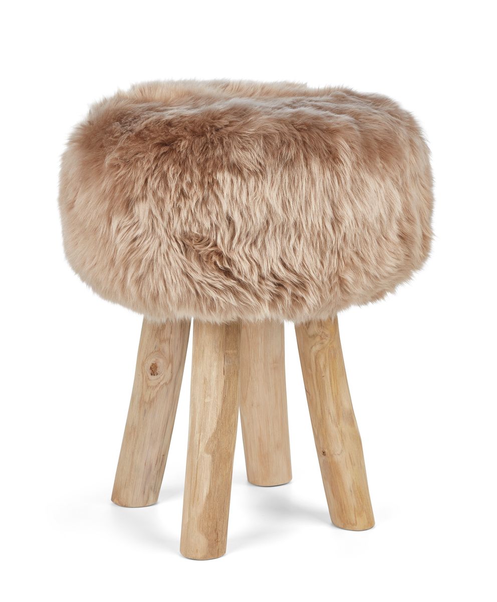 Sheepskin Stool Cover | Ø35xH17 cm Warm Sand