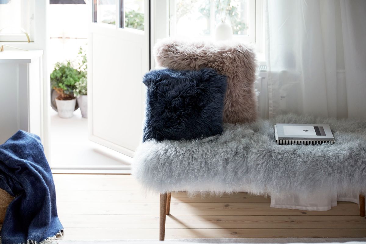 Long-Wool Sheepskin Cushion | Doublesided | New Zealand | 45x45 cm Steel