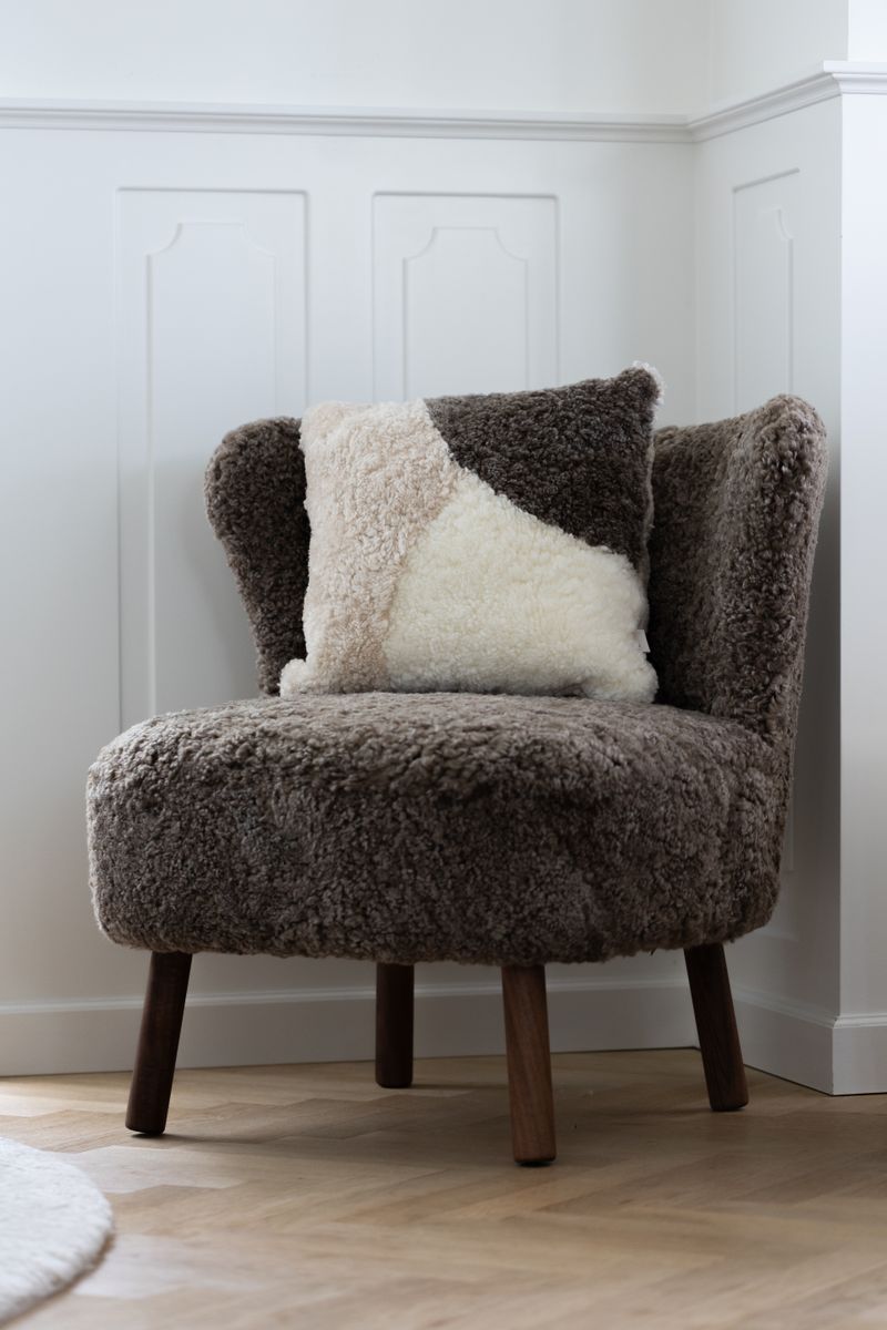 Short-Wool Sheepskin Cushion | Doublesided | 46x46 cm Taupe/Pearl/Ivory