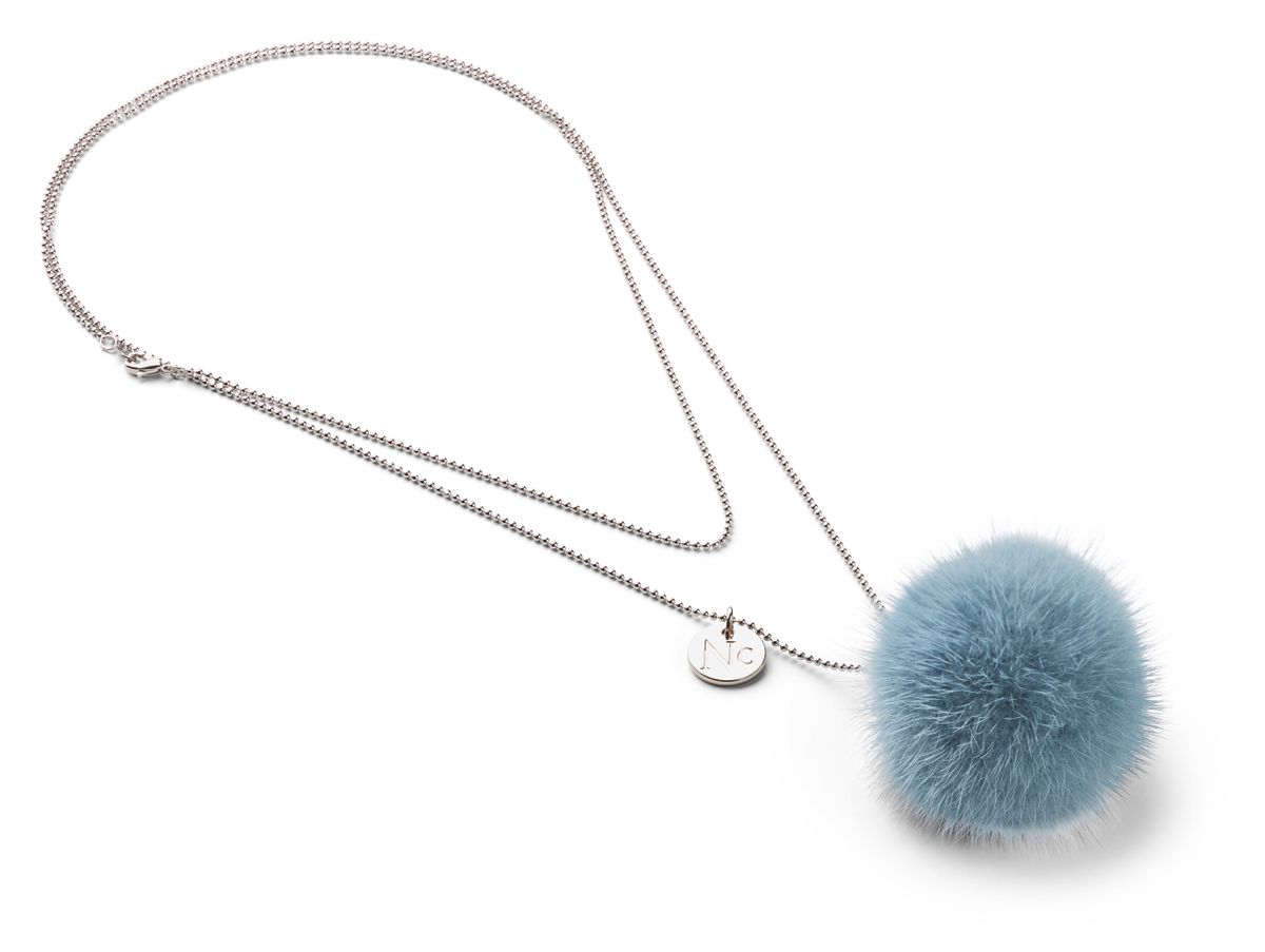 Necklace Pom Pom  Light Skyblue