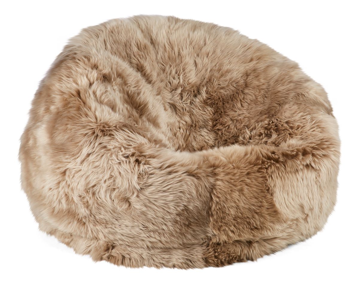 Round Sheepskin Bean Bag | Long Wool | Medium Taupe