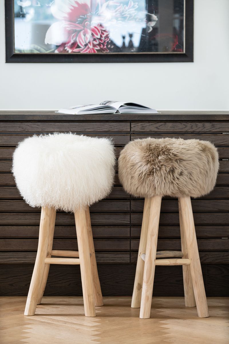 Sheepskin Stool Cover | Ø35xH17 cm Taupe