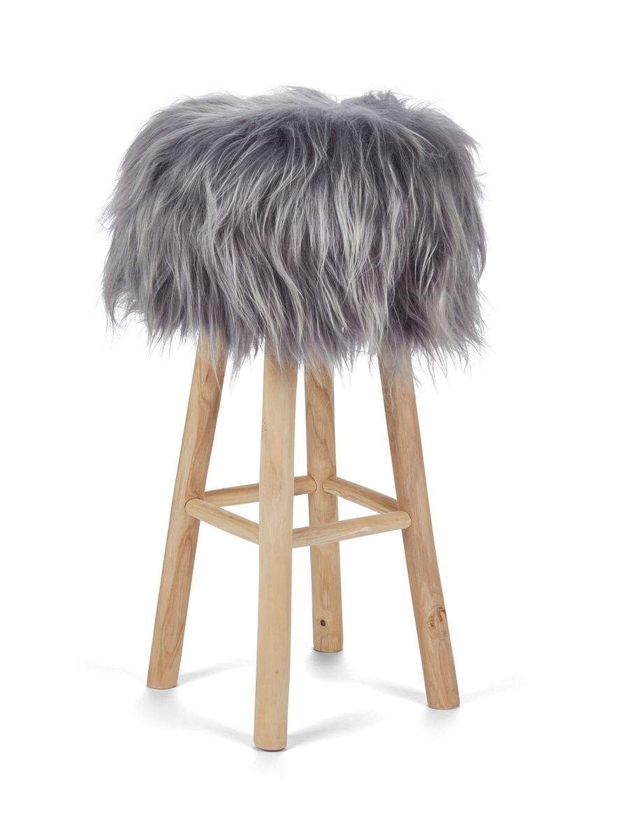 Long-Wool Stool Cover	| Icelandic Sheepskin Grey Brisa