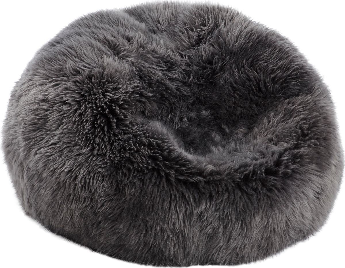 Round Sheepskin Bean Bag | Long Wool | Medium Steel