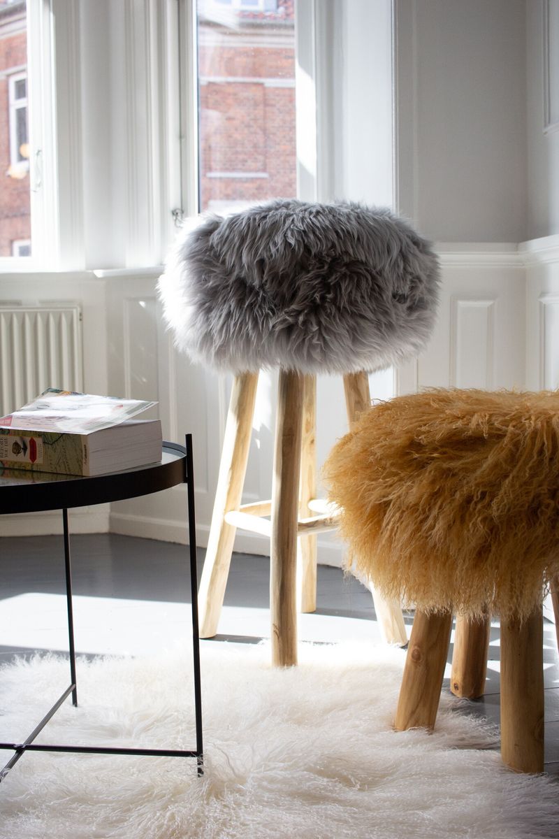 Sheepskin Stool Cover | Ø35xH17 cm Light Grey