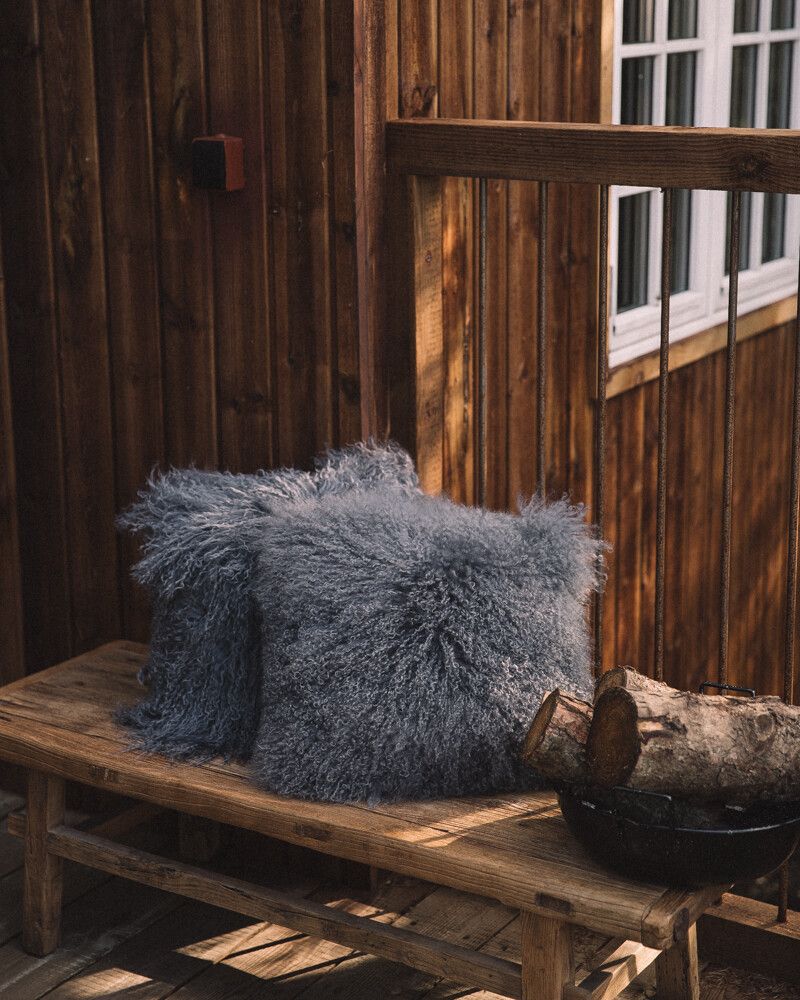 Curly Sheepskin Cushion | Doublesided | 56x56 cm Steel