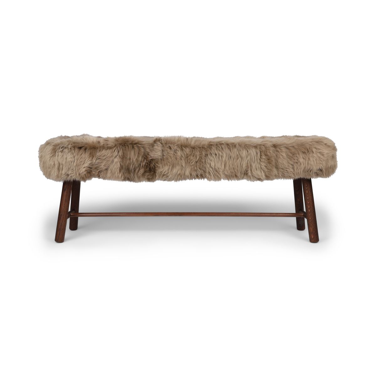 Theo Bench | New Zealand Long Wool Sheepskin | Dark Oil Oak Legs  Taupe