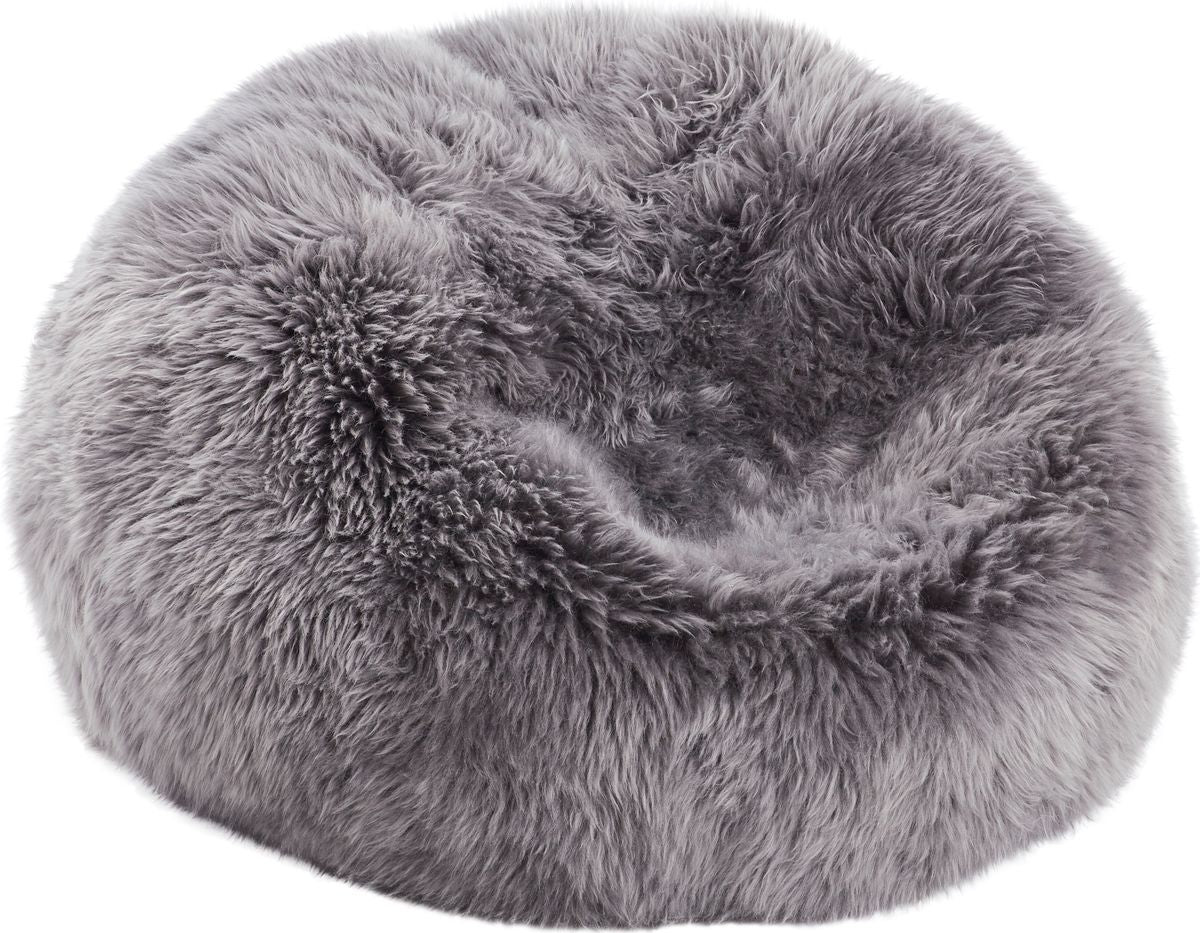 Round Sheepskin Bean Bag | Long Wool | Medium | Large Light Grey