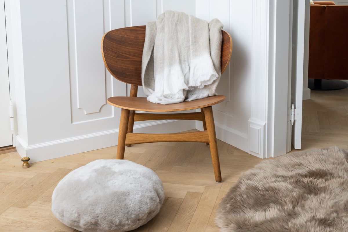 Long Wool Sheepskin Design Rug | ø180 cm Taupe