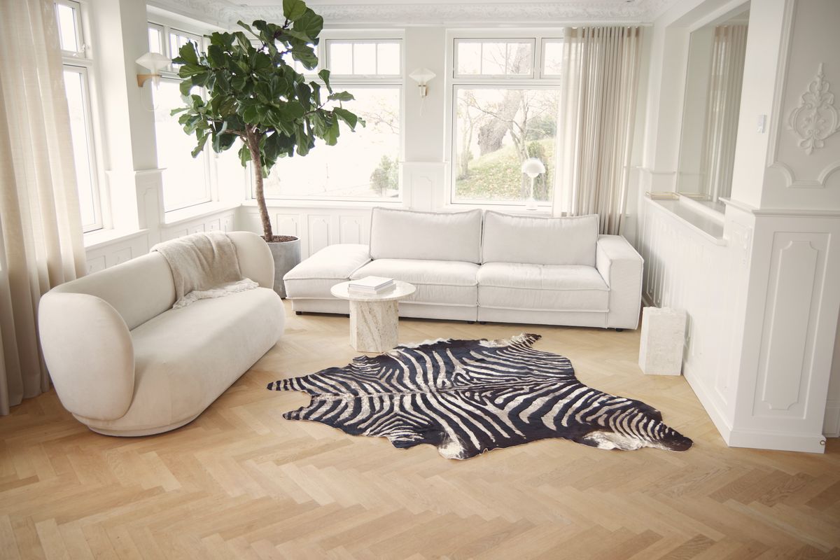 Cow Hide Vintage Zebra 220x170 cm Brown/White