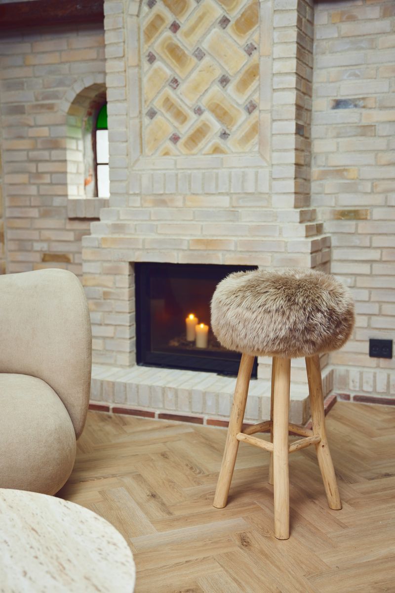 Sheepskin Stool Cover | Ø35xH17 cm Taupe