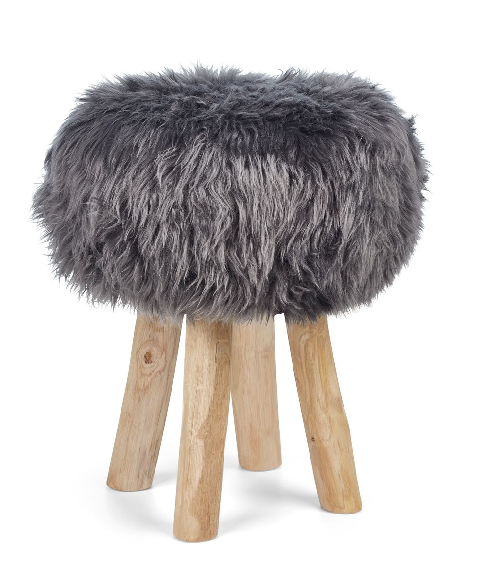 Sheepskin Stool Cover | Ø35xH17 cm Steel