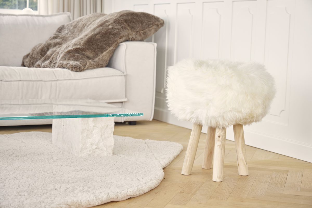 Sheepskin Stool Cover | Ø35xH17 cm Ivory