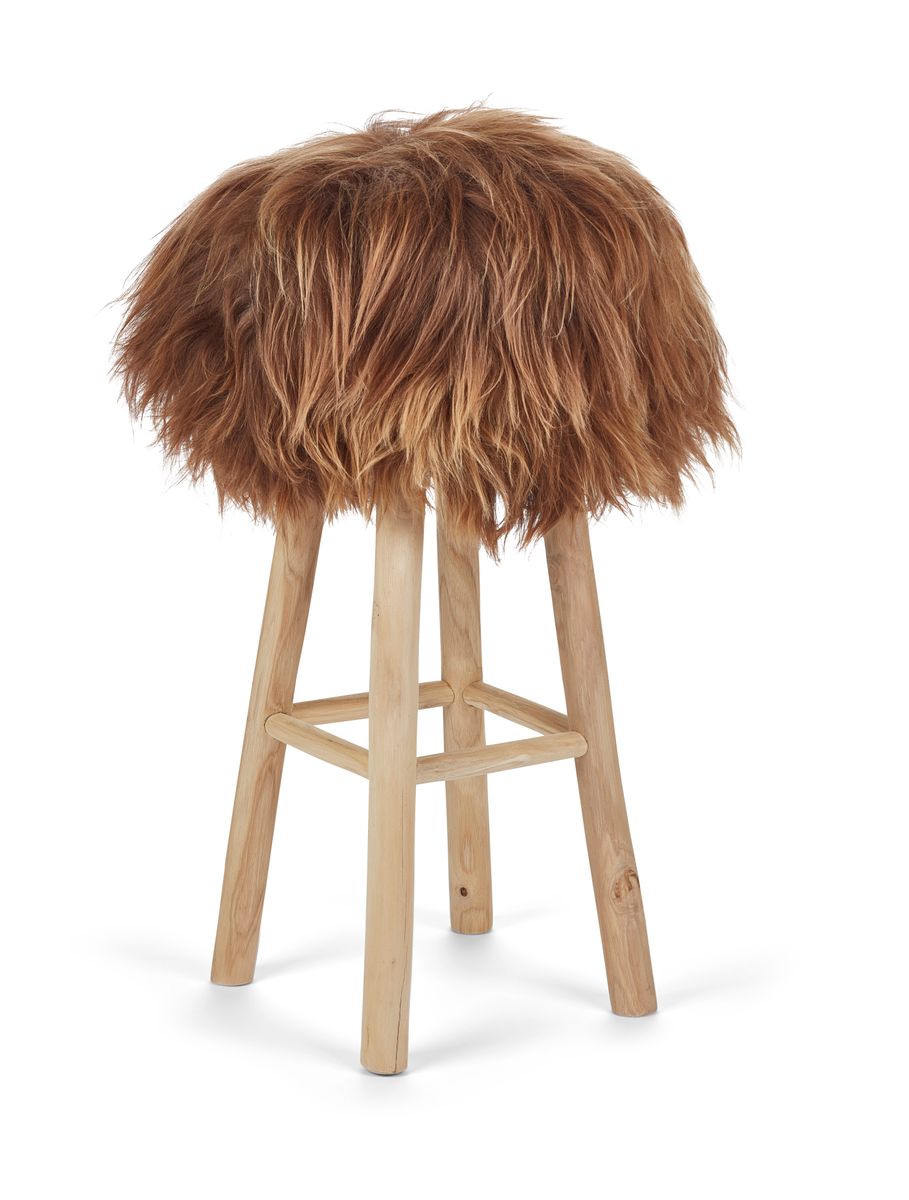 A European Made Beechwood Stool - Covered in Genuine Dark Topped Long Wool Icelandic outlet Sheepskin