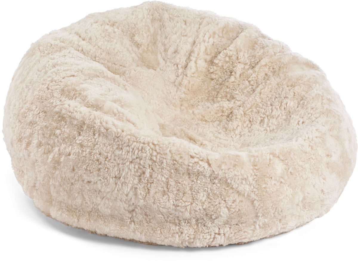 Round Sheepskin Bean Bag | Short Wool | Large   Pearl