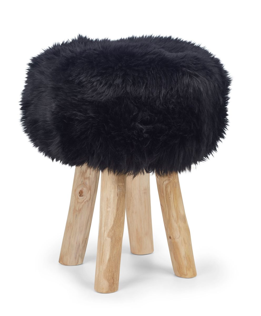 Sheepskin Stool Cover | Ø35xH17 cm Black