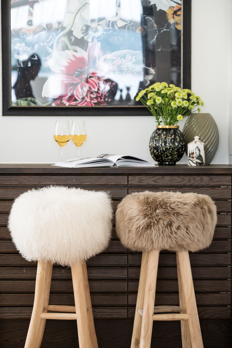 Sheepskin Stool Cover | Ø35xH17 cm Taupe