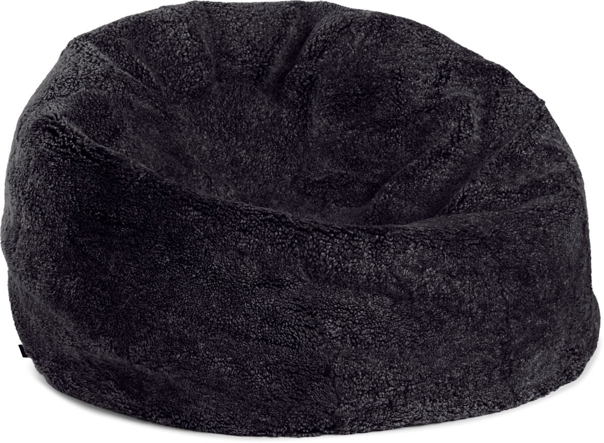 Round Sheepskin Bean Bag | Short Wool | Large   Black