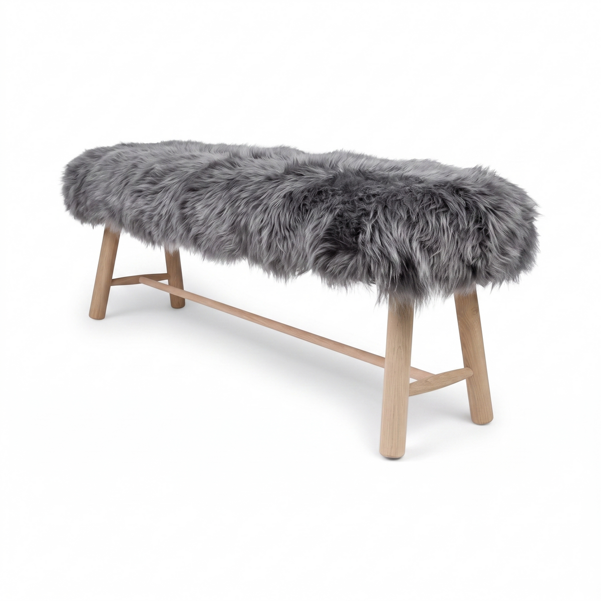 Theodor Bench | New Zealand Long Wool Sheepskin | Oak Legs  Steel