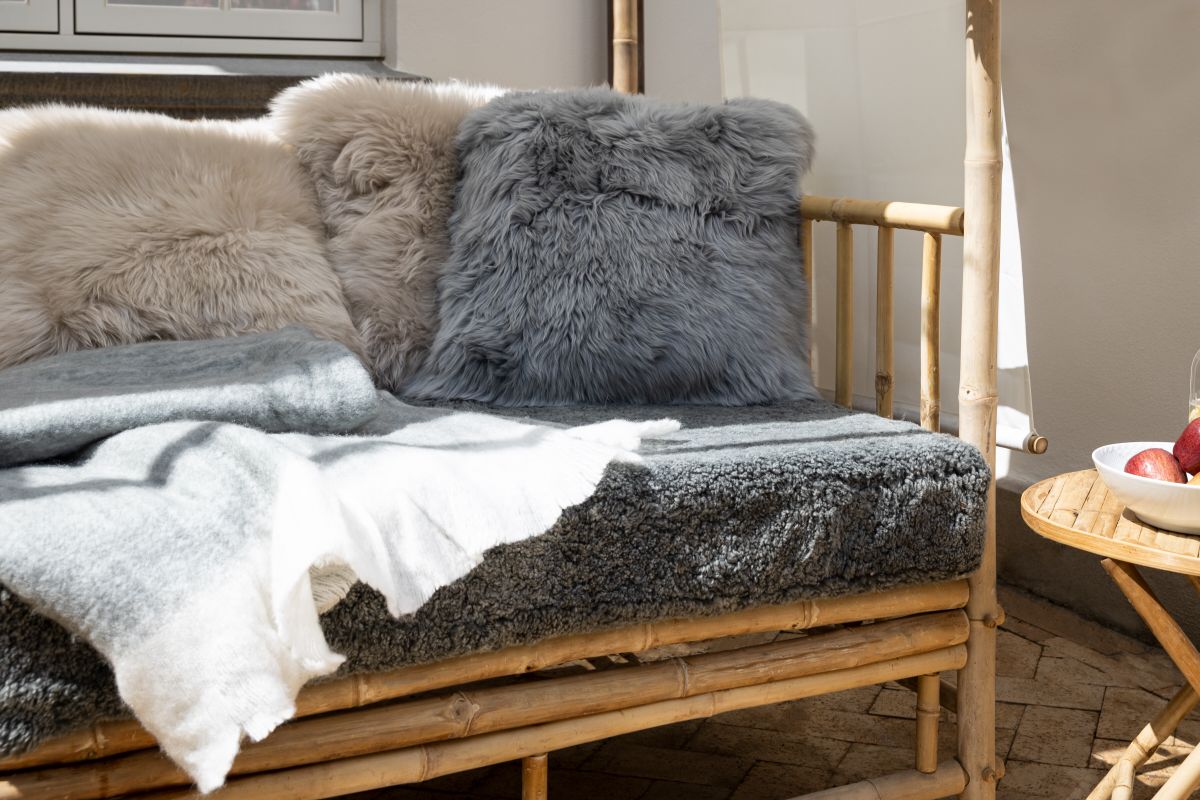 Long-Wool Sheepskin Cushion Steel