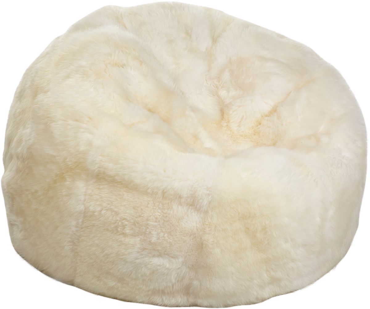 Round Sheepskin Bean Bag | Long Wool | Medium Ivory