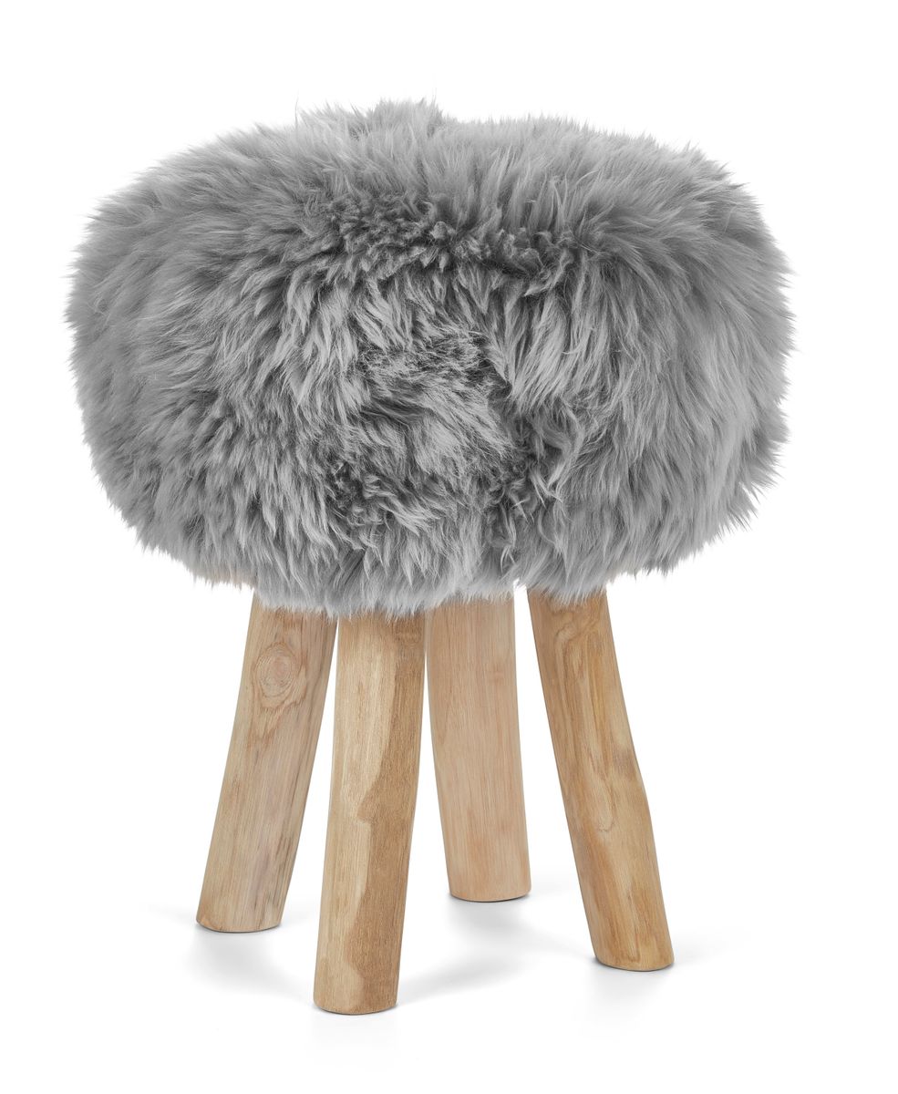 Sheepskin Stool Cover | Ø35xH17 cm Light Grey