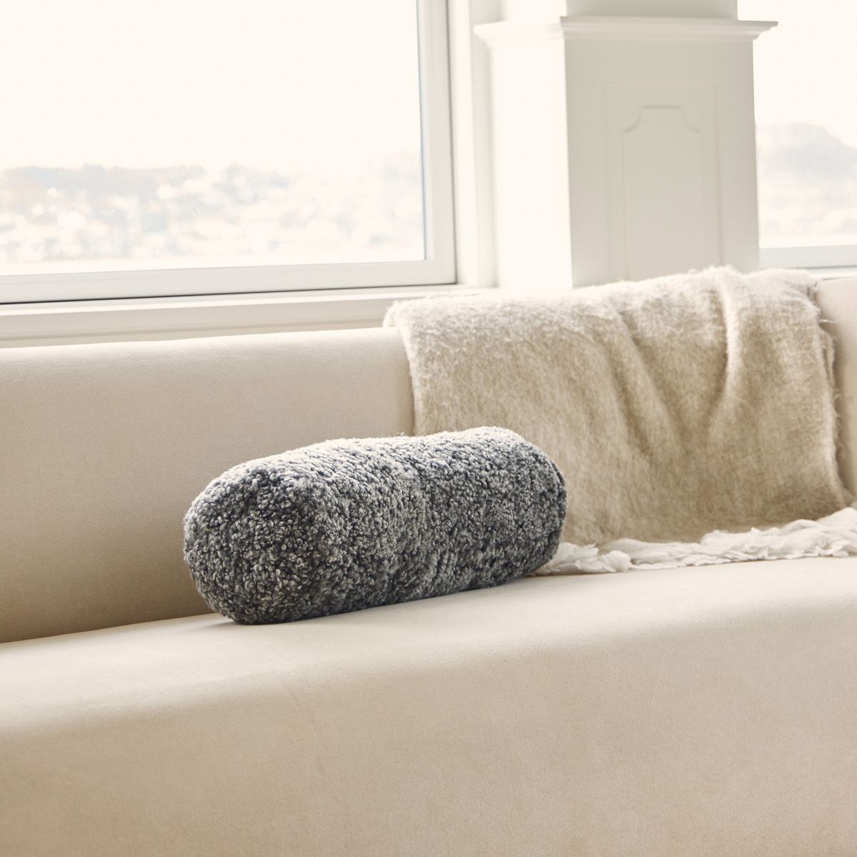 Bolster Cushion | 20x52cm | New Zealand Sheepskin | SW Anthracite