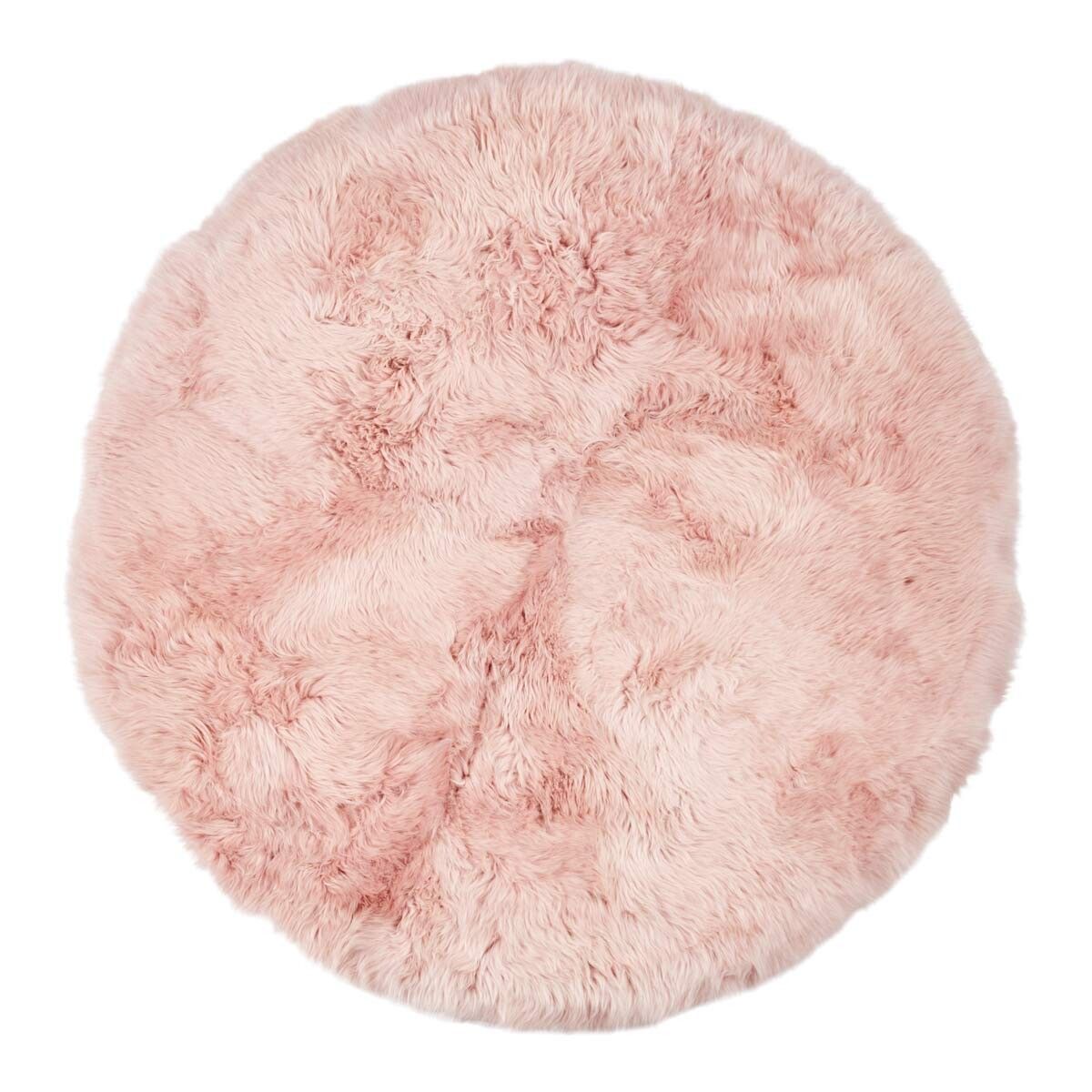 Long Wool Sheepskin Design Rug | ø140 cm Rosa