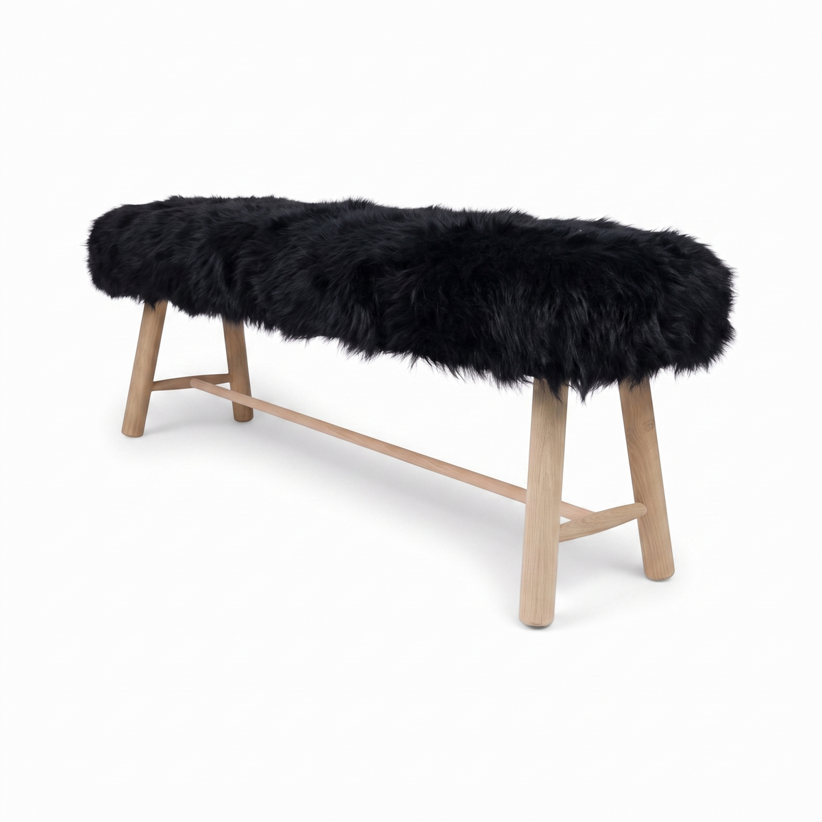 Theodor Bench | New Zealand Long Wool Sheepskin | Oak Legs  Black