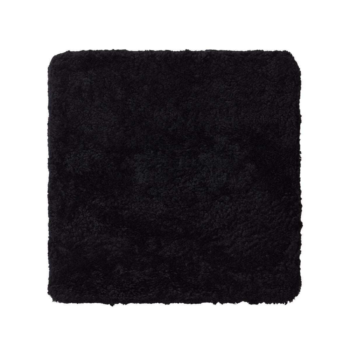 Short Wool Curly Sheepskin Pouf Black