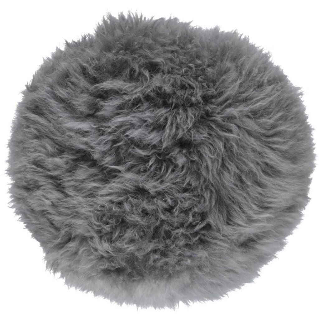 Long-Wool Sheepskin Cushion | Ø37 cm Steel