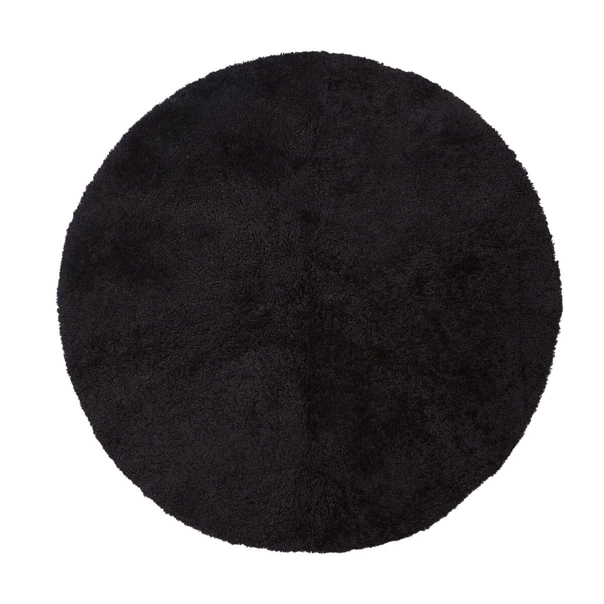 Short Wool Curly Sheepskin Design Rug | ø180 cm Black