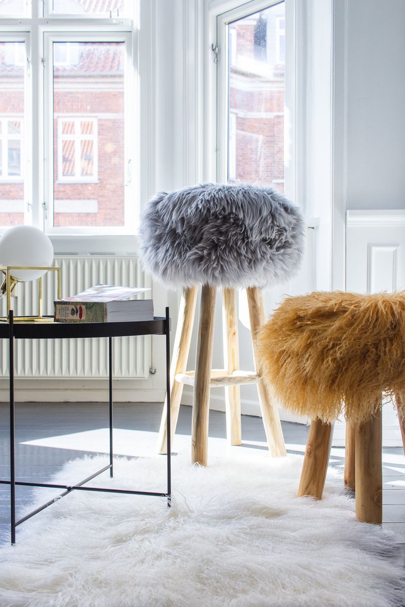 Sheepskin Stool Cover | Ø35xH17 cm Light Grey