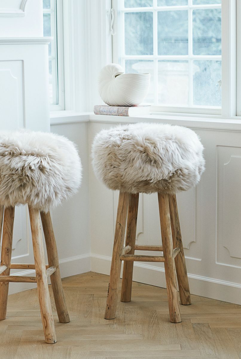 Sheepskin Stool Cover | Ø35xH17 cm Linen