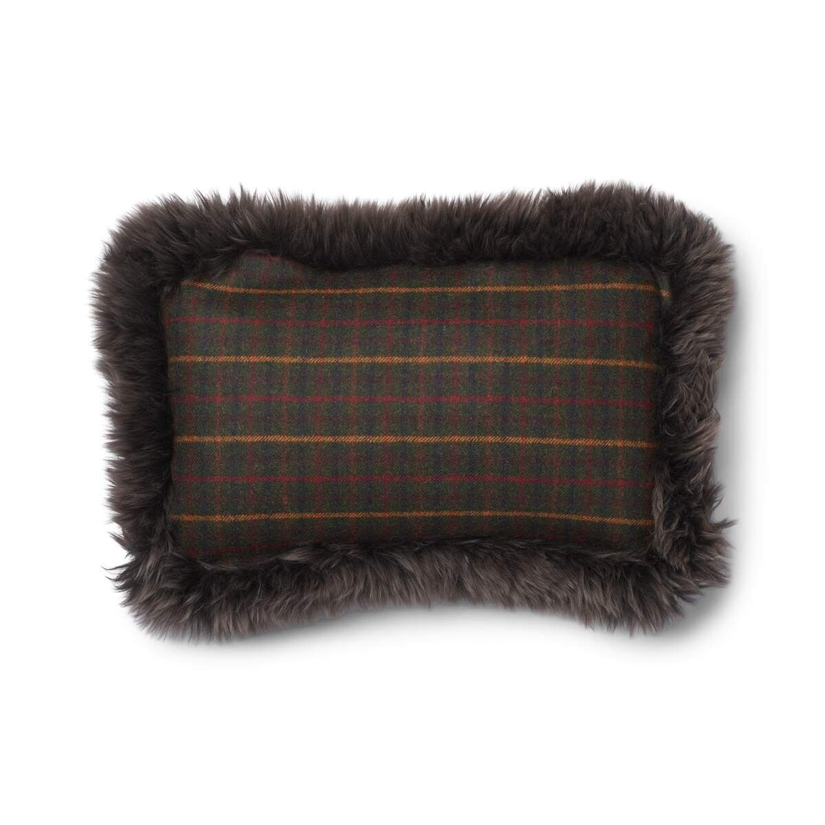 Wool Cushion Rectangular | Doublesided | LW trim | 34x52 cm Kilberry Fir-Dark Green/Walnut