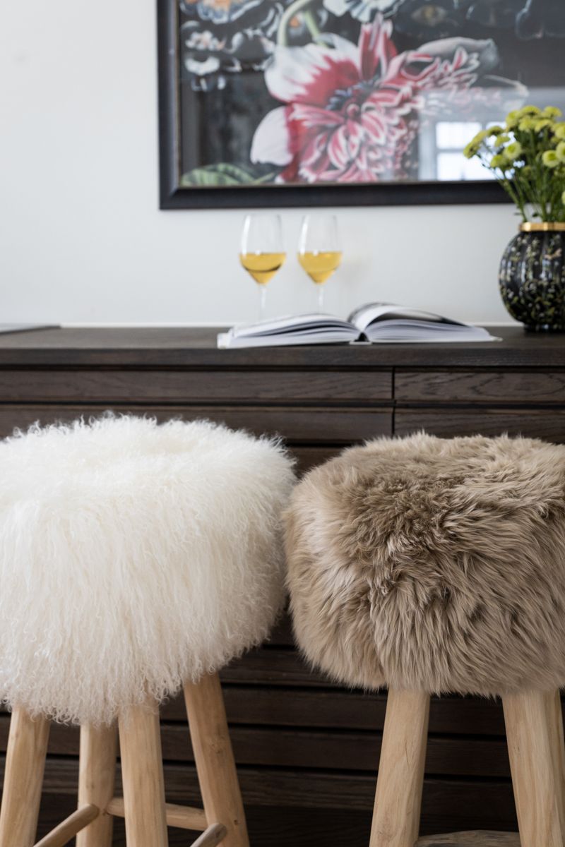 Sheepskin Stool Cover | Ø35xH17 cm Taupe