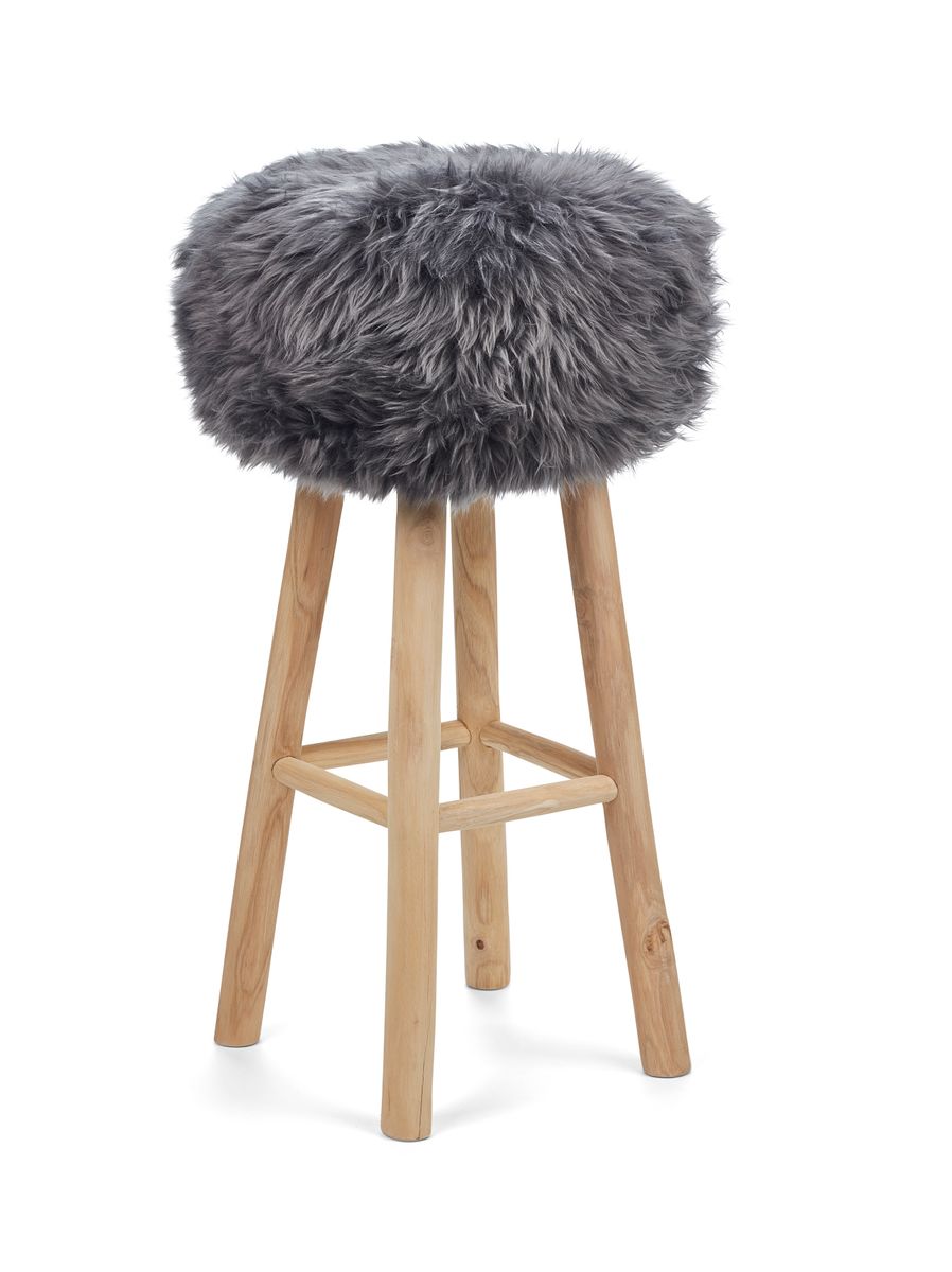 Sheepskin Stool Cover | Ø35xH17 cm Steel