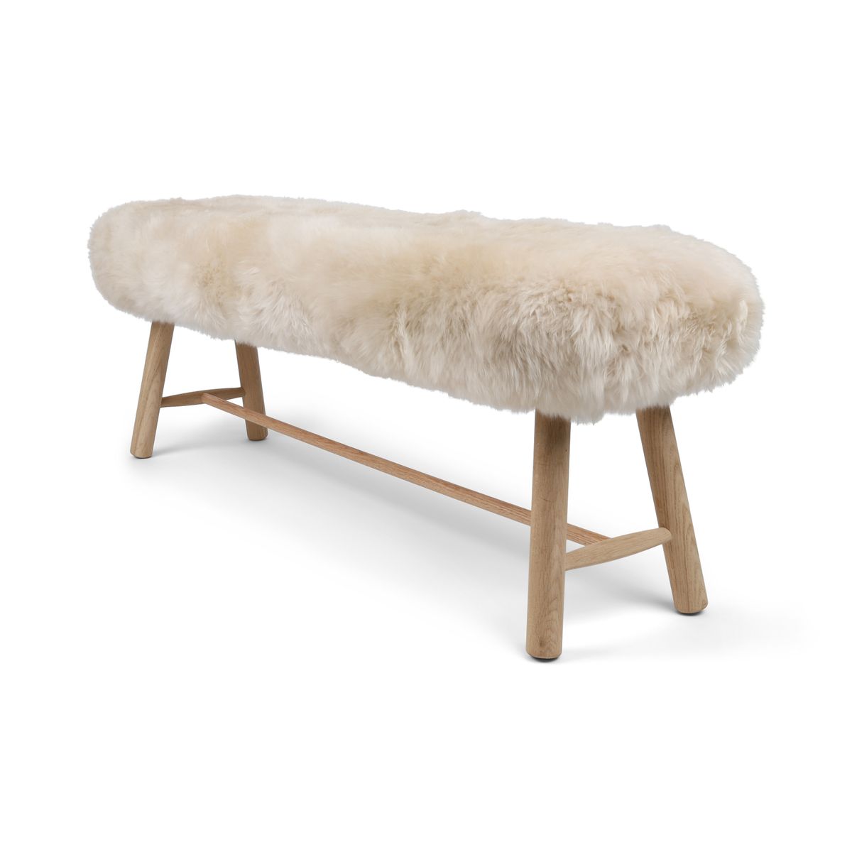 Theodor Bench | New Zealand Long Wool Sheepskin | Oak Legs 
