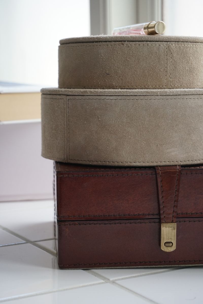 Round Leather Box Set Taupe