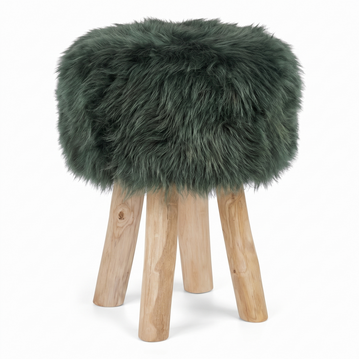 Theodor Stool + Cover | Oak Legs | New Zealand Sheepskin Malachite (Green)
