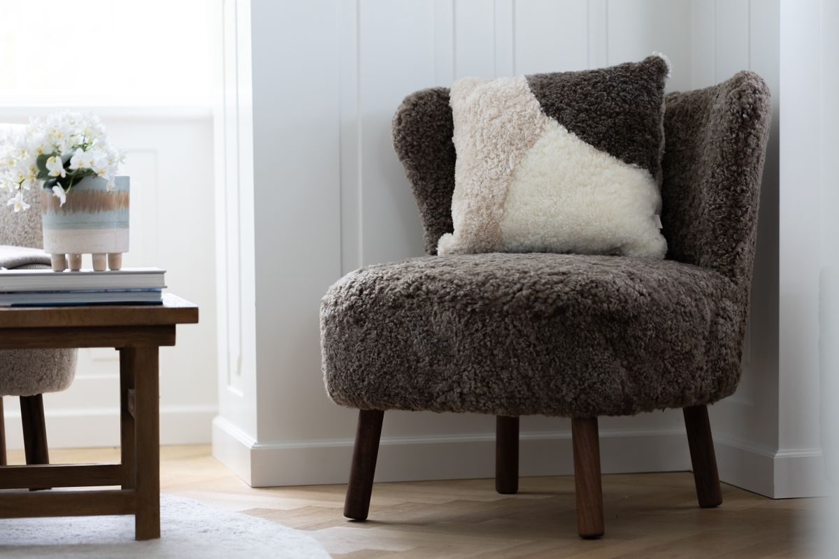 Short-Wool Sheepskin Cushion | Doublesided | 46x46 cm Taupe/Pearl/Ivory