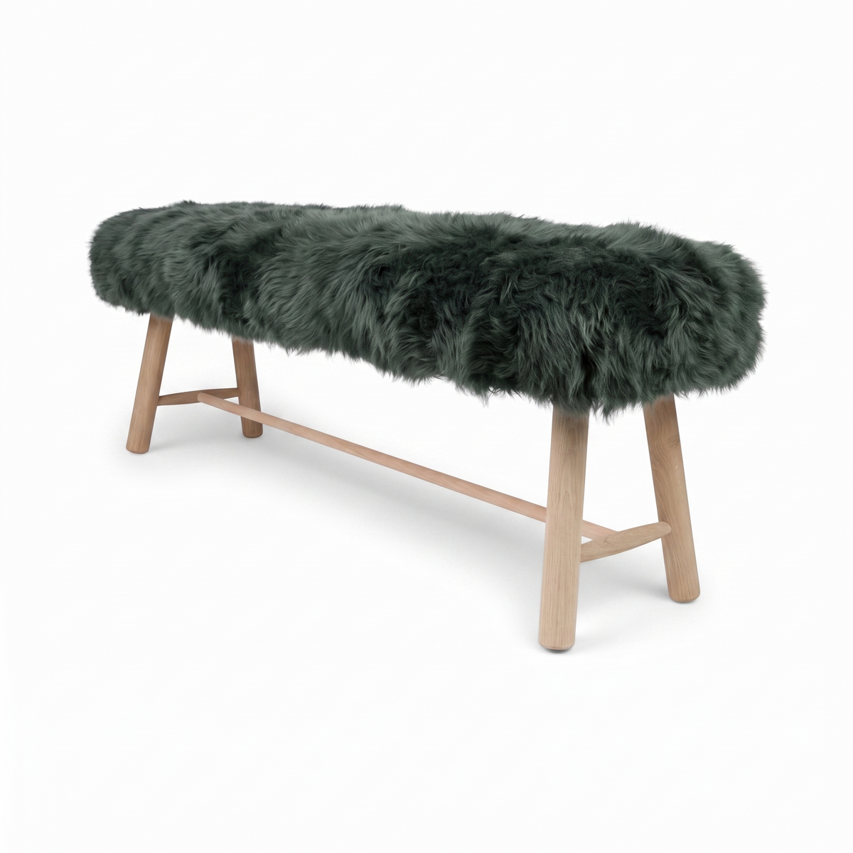 Theodor Bench | New Zealand Long Wool Sheepskin | Oak Legs  Malachite (Green)
